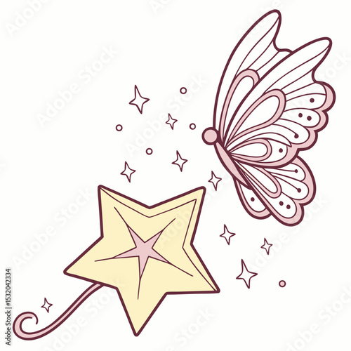 Fantasy Star Clipart with fairy wings and stardust