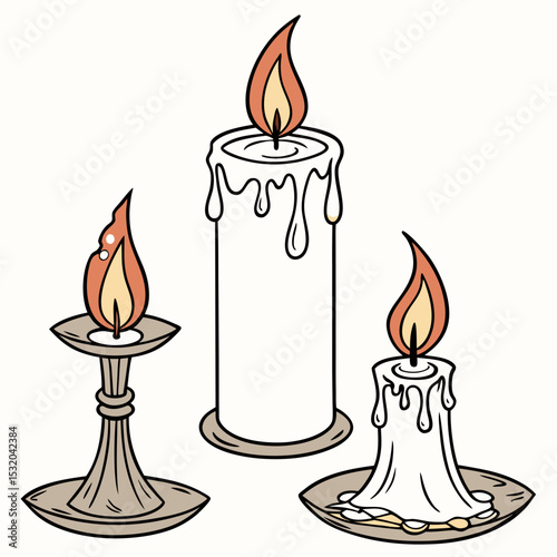 Fire Clipart of burning candle with wax details