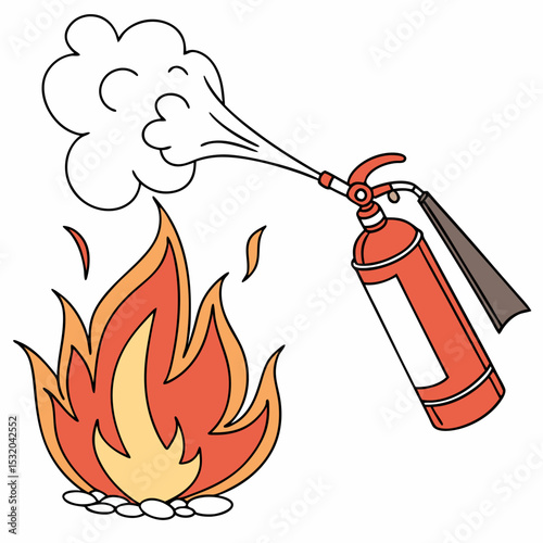 Fire Clipart with fire extinguisher in action