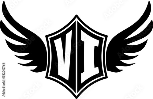 VI logo emblem with winged and shield template