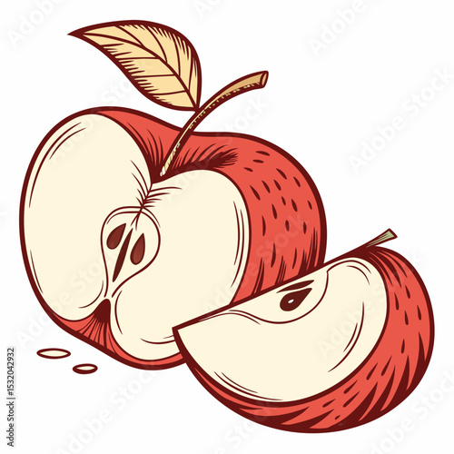Apple Clipart sliced in half showing seeds inside
