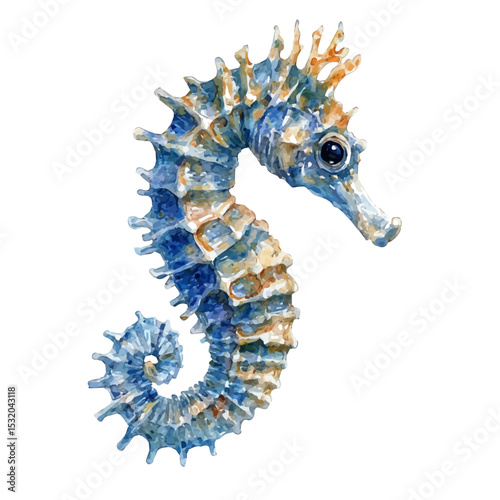 watercolor of Seahorse Close Up, vector, isolated on a white background.