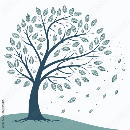 stylized vector of tree with falling leaves for letting go of sadness