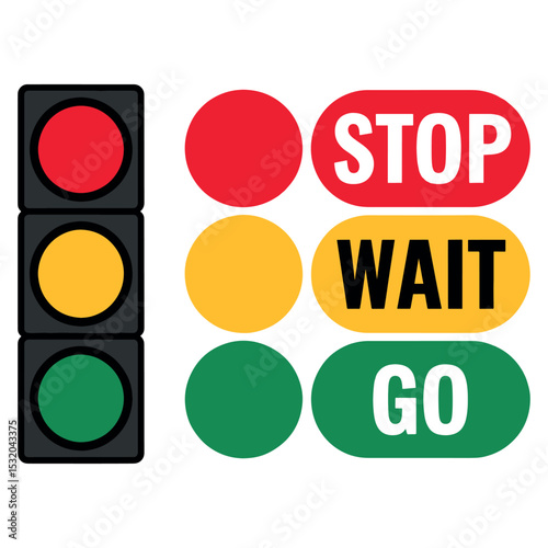 Traffic Light Colors with Stop Wait Go Labels – Vector Road Safety Signal Illustration