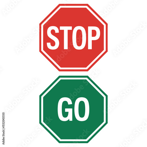 Stop and Go Traffic Signs – Octagon Shape Vector Illustration for Road Safety and Education