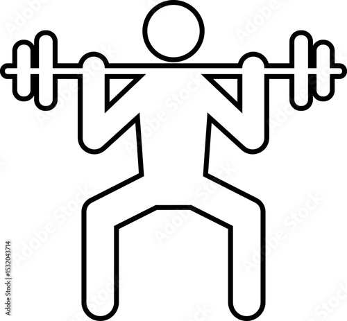 Weight lifting man icon outline style. Powerful fitness vector of bodybuilder holding weight for gym Logo design. Strength training symbol. Powerlifter squatting, sport sign illustration collection.
