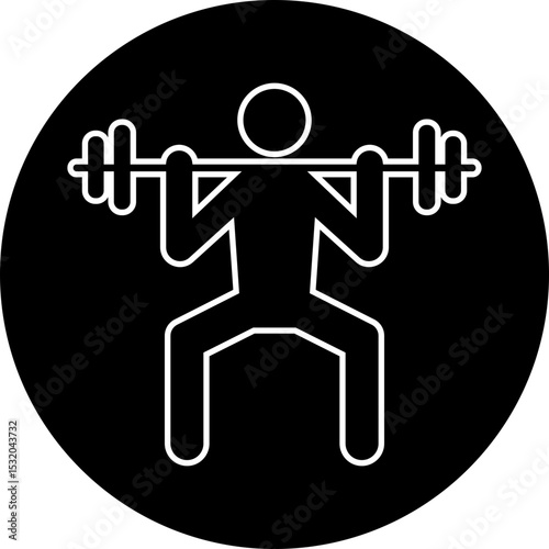 Weight lifting man icon outline style. Powerful fitness vector of bodybuilder holding weight for gym Logo design. Strength training symbol. Powerlifter squatting, sport sign illustration collection.