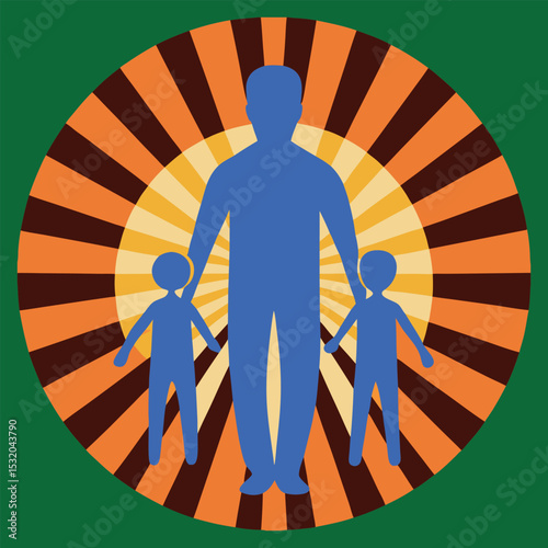 Silhouette Illustration of a Father Holding Hands with His Two Children
