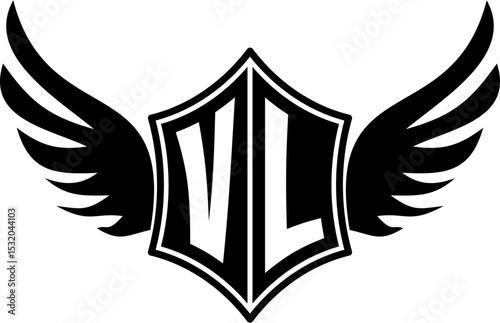 VL logo emblem with winged and shield template