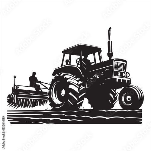 Plowing the Land Tractor Silhouette in Motion , black colour vactor  