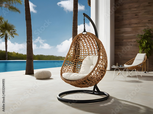 Contemporary Hanging Rattan Chair with the pool, Woven rattan chair