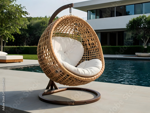Contemporary Hanging Rattan Chair with the pool, Woven rattan chair
