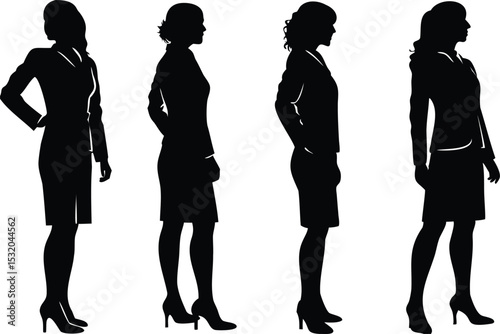 Silhouettes of standing four official women 