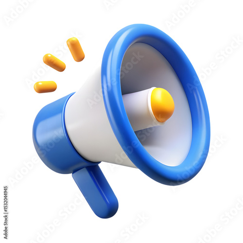 3D blue megaphone with flash lightning bolts representing digital marketing and social media promotion