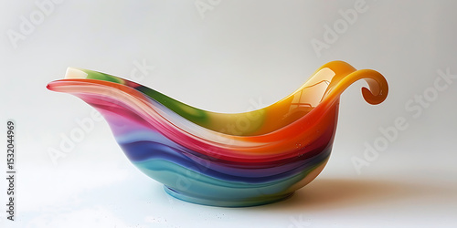 multicolored glass bowl with swirling patterns and a decorative curled edge, showcasing a blend of colors