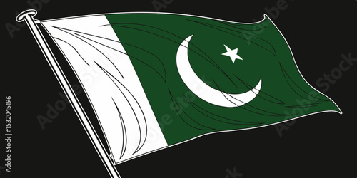 Waving Flags of Pakistan and Scotland under Night Sky with Moon and Stars with dark  background vector illustration