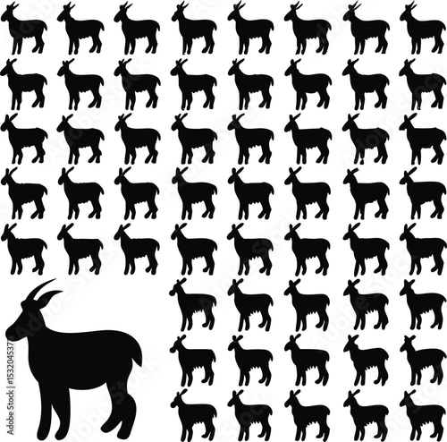 Silhouette illustration featuring a herd of goats and a single goat graphic design element for farm animal themed projects