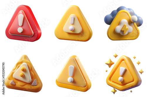 3D yellow triangular warning sign with exclamation mark symbol indicating caution or alert notification