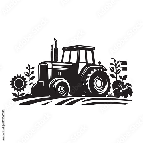 Plowing the Land Tractor Silhouette in Motion , black colour vactor  