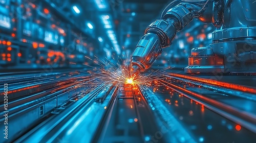 Robotics manufacturing automation advanced welding techniques in industrial factories high-tech environment dynamic viewpoint