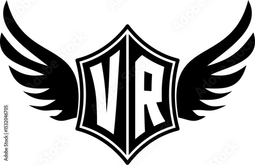 VR logo emblem with winged and shield template