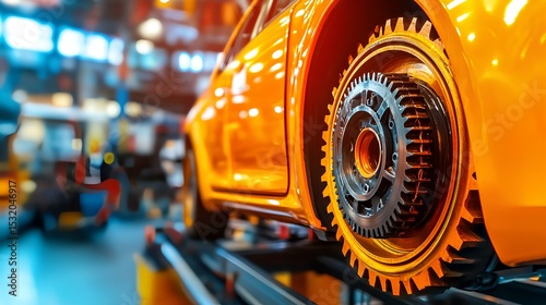 Robotics manufacturing automation in automotive industry production line focus high-tech environment close-up view