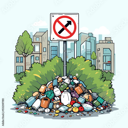 No Entry: Urban Pollution and Littering Illustration