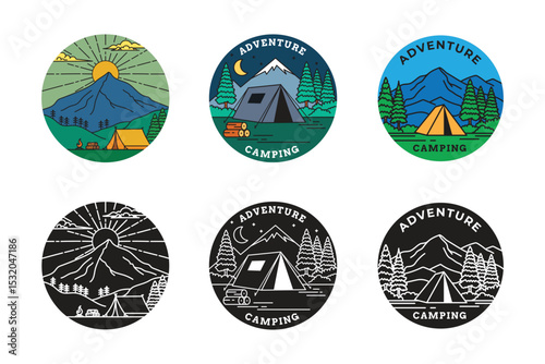 Camping adventure icon set