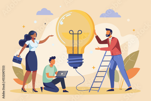 Working at office illustration concept shows a small group of diversity officers talking and discussing on the table by face to face.