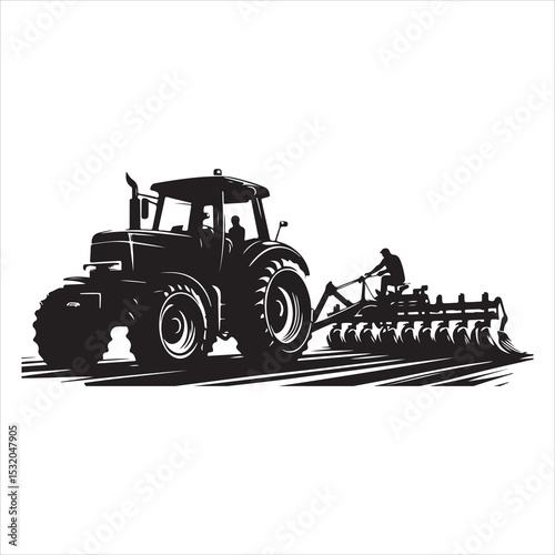 Plowing the Land Tractor Silhouette in Motion , black colour vactor  