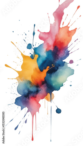 Vibrant paint, watercolor, and ink splashes create an artistic, colorful, and grunge design