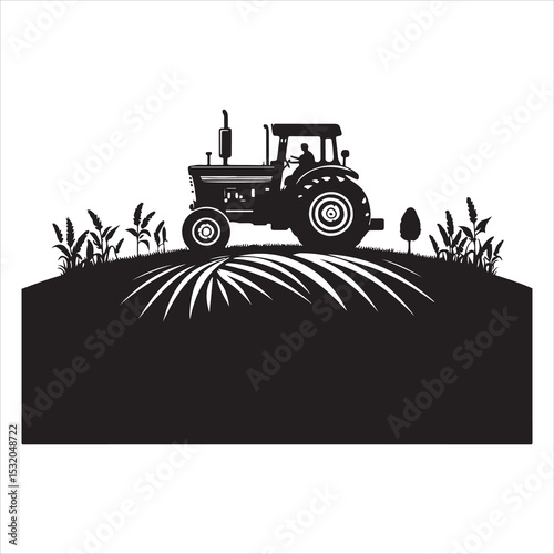 Plowing the Land Tractor Silhouette in Motion , black colour vactor  