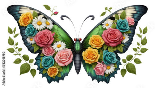 Beautiful colorful swallowtail butterfly with open wings isolated on white background