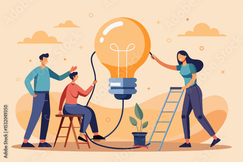 Working at office illustration concept shows a small group of diversity officers talking and discussing on the table by face to face.