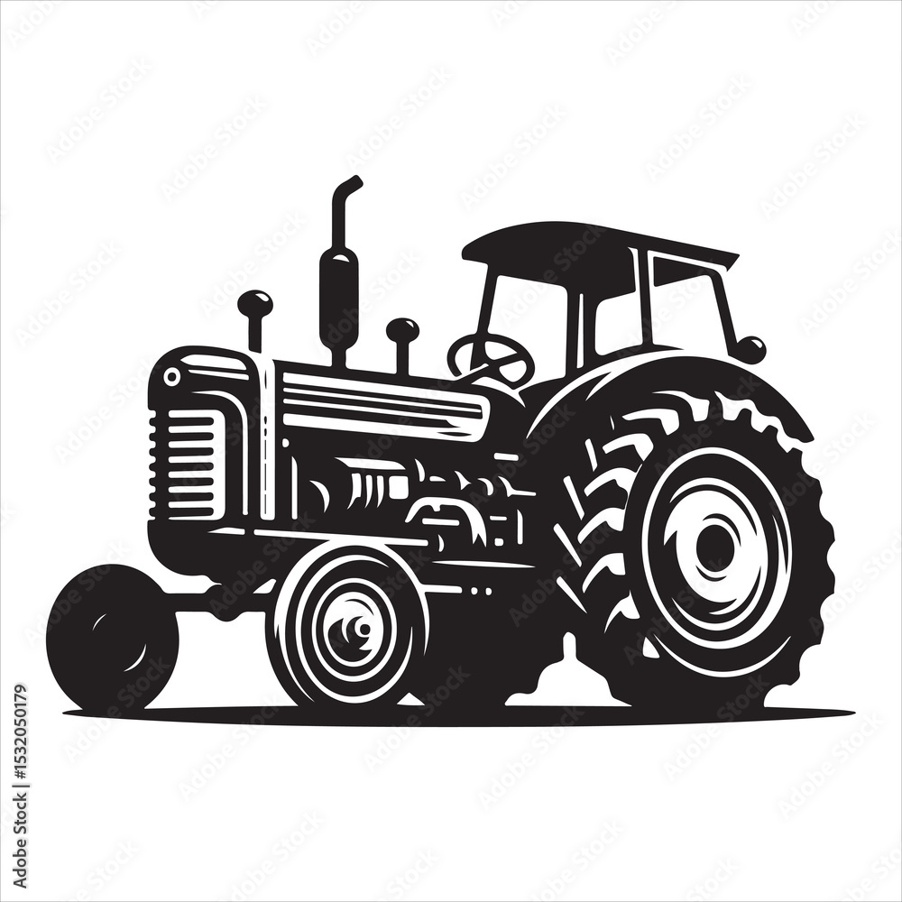 Obraz premium Plowing the Land Tractor Silhouette in Motion , black colour vactor 