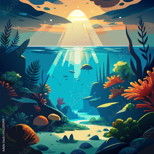 A sunlit coral reef glowing through clear waters in Belize

