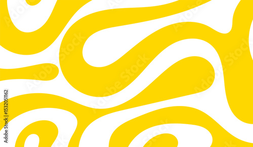 Yellow and White Abstract Swirls Design - Groovy Retro Background with Smooth Curves - Fluid Shapes and Colors for Dynamic Visuals- Wavy Flowing Elements Pattern