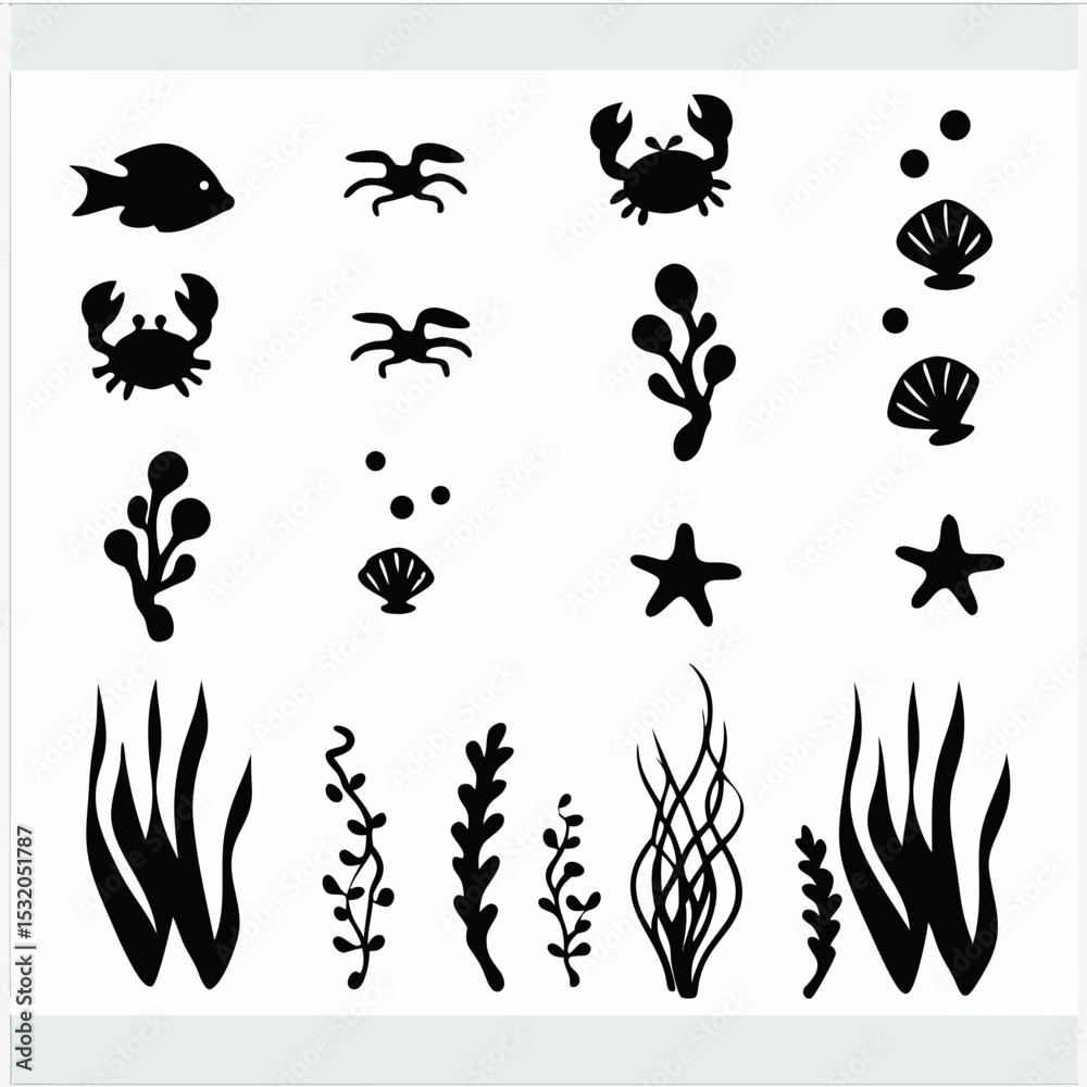 Fototapeta premium set of black silhouettes of plants