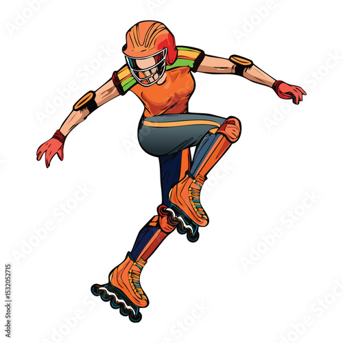 Colorful vector illustration of a roller skater executing a jump trick