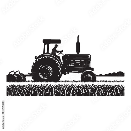 Plowing the Land Tractor Silhouette in Motion , black colour vactor  
