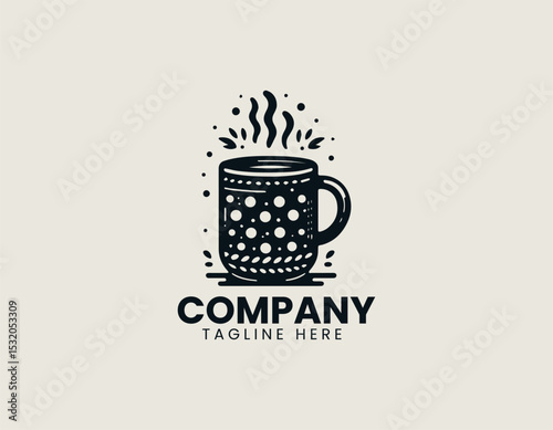 Cozy Red Mug Warmly Illustrated White Polka Dots Comfort Vector Logo Design