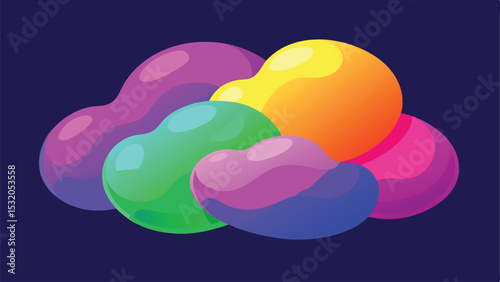 Colorful abstract liquid shapes overlapping in vibrant gradient hues on transparent background