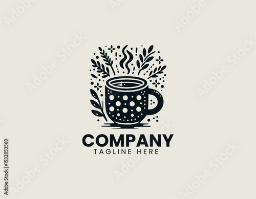 Cozy Red Mug Warmly Illustrated White Polka Dots Comfort Vector Logo Design