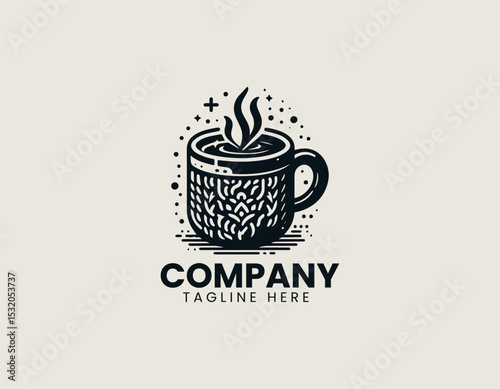 Cozy Red Mug Warmly Illustrated White Polka Dots Comfort Vector Logo Design