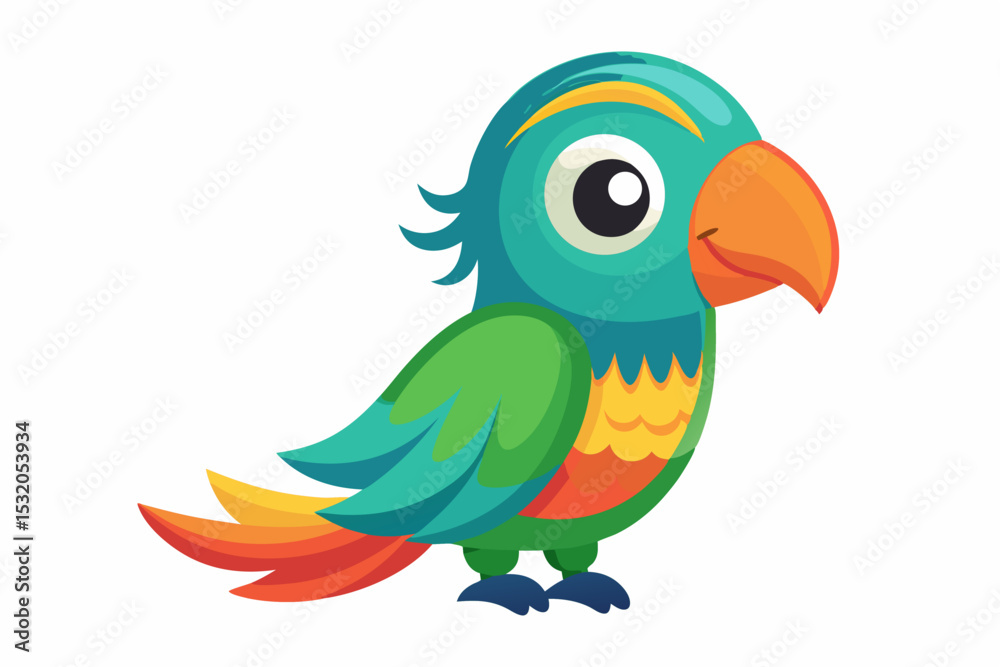 Obraz premium Cute cartoon lynx character with big green eyes and fluffy tail, illustrated in a vibrant and friendly style. Perfect for children's books, educational materials.