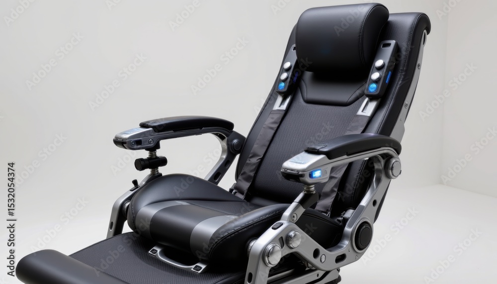 Naklejka premium Overengineering concept, High-tech ergonomic massage chair with sleek design.