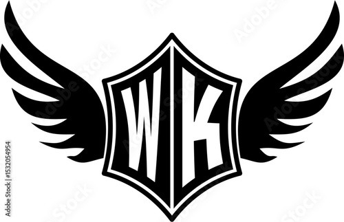 WK logo emblem with winged and shield template