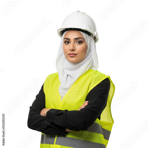Confident Female Engineer in Hard Hat and Safety Vest