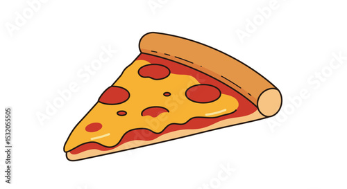 Flat vector of slice of pizza on a white background, minimal color palette, clean style