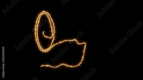 Abstract megaphone,  Self drawing animation one continuous line draw, logo. Blazing flame, energy, fire on black background
